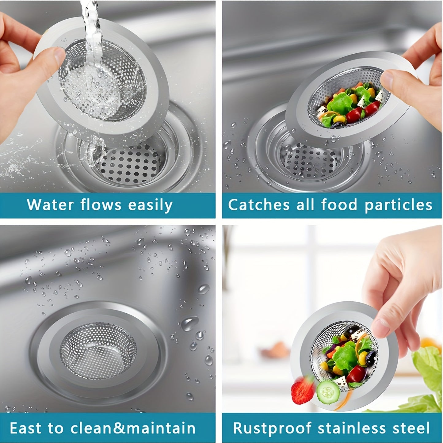 "2pcs Kitchen Sink Strainer - Stainless Steel Sink Drain Strainer, Large Wide Rim 4.5"" Diameter, Food Catcher For Most Sink Drains - For Kitchen Use - Durable & Easy to Clean - Great Gift for Housewarming"