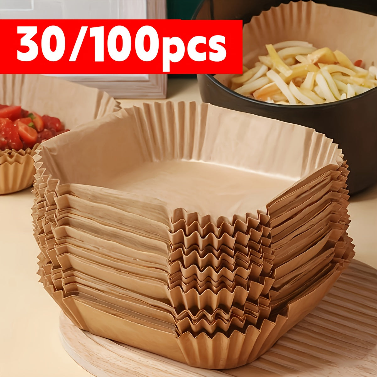 30/100 Pieces Non-Stick Air Fryer Liners, Easy to Clean, Healthy Cooking, Single Sheet Suitable for Baking, Roasting, and Microwaving - Ideal for Home and Commercial Kitchen Use